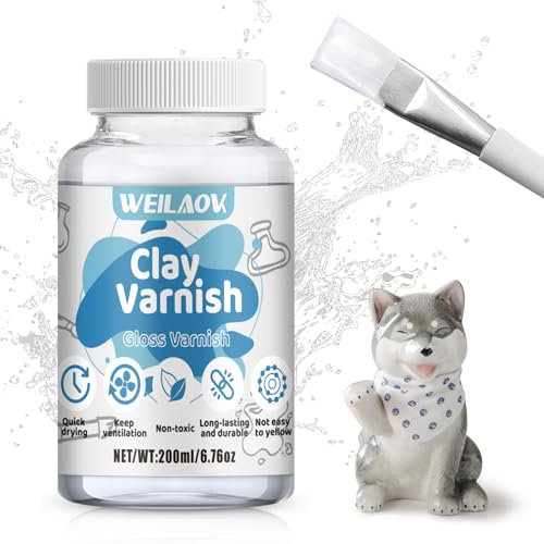 WEILAOK 200ml Clay Glaze for Air Drying Clay, Air Dry Clay Glaze, Clear Varnish for Craft, Acrylic Varnish for Sealing, Waterproofing, Gloss Glazing of Air-Dry Clay