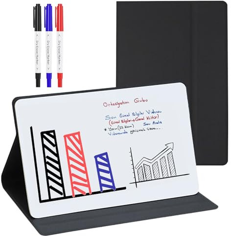 Mini Whiteboard Schwarz A5 (24x34 cm):Tragbares löschbares Whiteboard mit 3 Markern 1 Radierer Tuch wiederverwendbares notizbuch für Zuhause Büro Schule