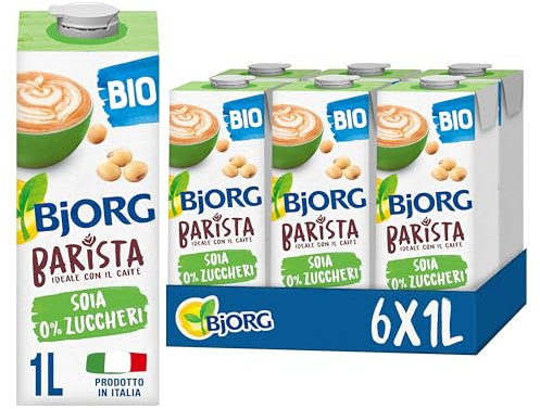 BJORG Bevanda di Soia Barista 0% Zuccheri, Bevanda Biologica Ideale con il Caffè per una Schiuma Perfetta, Senza Glutine, Fonte di Proteine, per Vegani e Vegetariani, 6 Confezioni da 1 Litro