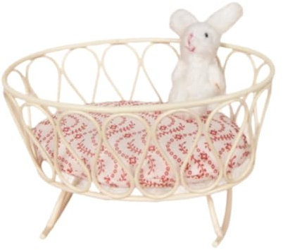 Luwecf Puppenhaus Kinderbett aus Metall, Miniatur Babypuppenbett im Maßstab 1:12, Weißer Hase