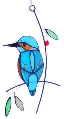Cute Birds Stained Glass Suncatcher, Stained Glass Window Hanging Ornament, Handcrafted Birds Wall Art for Outdoor Backyard Home Bedroom Garden Decoration
