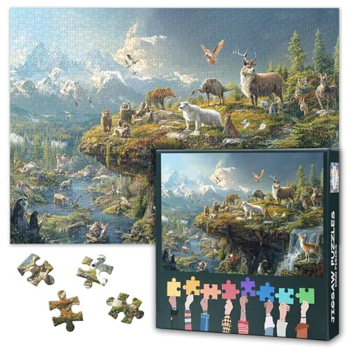 Nature's Harmony: 1000 Piece Puzzle for Adults Featuring Mountain Waterfall, Animals & Flora, Premium Puzzles 1000 Pieces for Gift & Family Fun, Finished Puzzle Size is 27.5 x 19.6/70 * 50cm