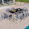 Merax Garten-Essgruppe, Gartenmöbel Set mit Tisch & Stühlen, mit Gehärtete Glasplatte, Ergonomische Seil-Sitze, Abnehmbarer & Waschbarer Stoffbezug, Für Garten & Terrasse, Grau und Weiß