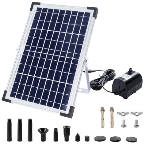 10W Solar Teichbrunnen, 1350L/H Solar Teichpumpe mit 5.0 m Netzkabel, Solar Wasserbrunnen Pumpe für Gartenteiche Pool Wasserspiele