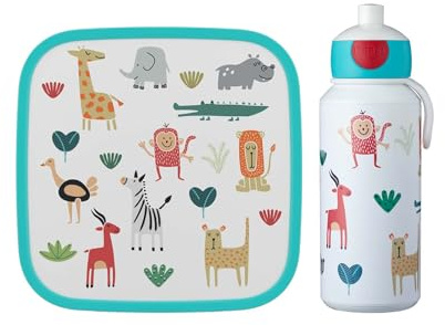 Mepal | Lunch-Set XL Campus | Bentobox groß & Trinkflasche | Spülmaschinenfest | 400 & 1300 ml | Mit Fächern, Gabel & Clip-Verschluss | Perfekt für Snacks & Mahlzeiten | Animal Friends