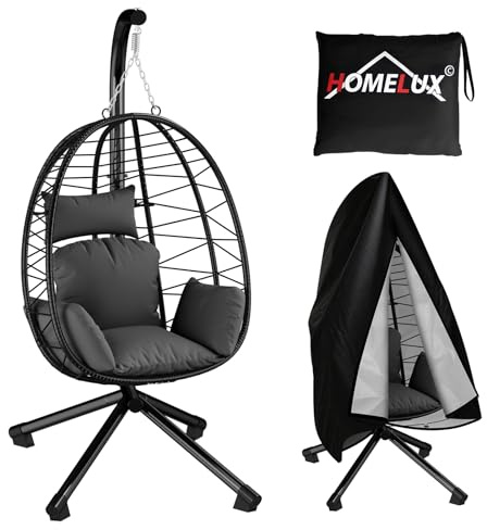 HOMELUX Hängesessel mit Gestell & Abdeckung, Hängematte, Hängeschaukel, Hängestuhl mit Kissen, Schaukel Outdoor&Indoor, Max. 130 kg (Hängesessel mit Abdeckung)