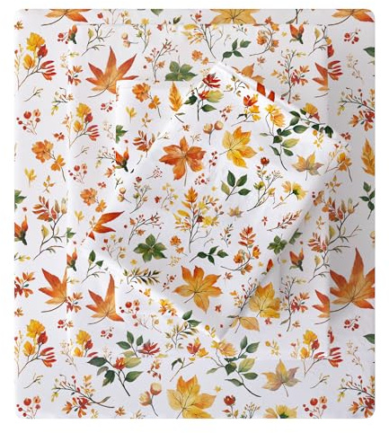 Viviland Bettwäsche-Set für King-Size-Betten mit Blumenmuster, 4-teilig, Vintage-orangefarbene Ahornblätter, weiche, atmungsaktive Mikrofaser-Bettlaken mit tiefer Tasche, rutschfeste Spannbettlaken