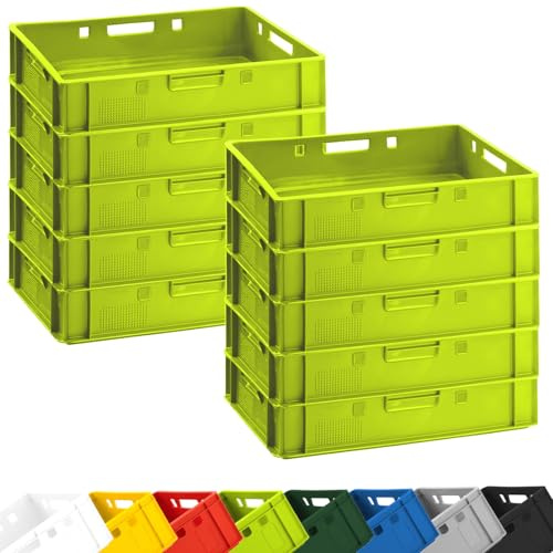 BURI 10 Stück Fleischkiste E1 Lagerkiste 60x40x12,5 cm Metzgerkiste Eurobox Hellgrün - flache Stapelkisten aus Deutschland lebensmittelecht, robust, stapelbar