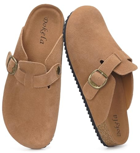 Dokela Cuir Sabots Homme Mules Femme Chaussons avec Liège, Marron Clair, 47