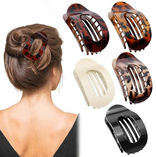 5 Pack Pinzas pelo Mujer, Pinzas Para el Pelo Planas Grandes, Pinzas Francesas para el Pelo, Ligeras & Cómodas, Antideslizantes, Elegantes Hair Clips para Cabello Grueso & Fino