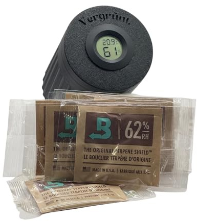 PuraFlora Vergrünt Aufbewahrungsdose x Boveda für Kräuter | 2-Wege-Feuchtigkeitsregulierung 62% rF | Größe 8 für bis zu 30 g | schützt vor Terpenverlust, Übertrocknung & Schimmel (Schwarz-Twisted)
