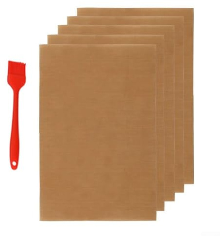 Yhenlovtt BBQ Copper Grill Mat 5 Pack, Heavy Duty Reusable Barbecue Mat for Outdoor Cooking, Non Baking Sheet for Meat Fish Shrimp Pancakes, 13 x 15.7 Inch()