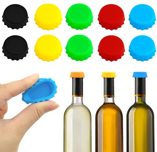 Quesuc Flaschenverschluss - Hochwertiger Silikon Kronkorken Verschluss - Wiederverwendbarer Bierflaschenverschluss - Praktische Flaschendeckel Für Glasflaschen (10 Stück)