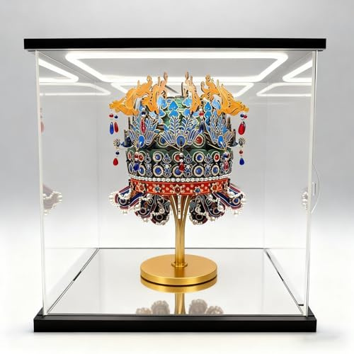 acryl vitrine Klare Acrylvitrine mit LED-Licht und Tür, Staubdichte Schaukästen für Sammlerstücke, Stapelbare Erinnerungsstück-Vitrinen-Organizer-Box(10x10x15cm/4x4x6in)