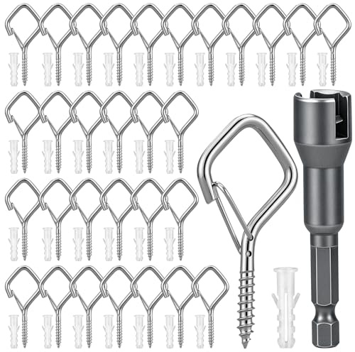 DESPOINA 30 Piezas Gchos de Tornillo, Ganchos de Tornillo de Acero Inoxidable, Ganchos de Tornillo Hembrillas Cerradas, para Casas de Pájaros, Cestas de Plantas, Campanillas (Plata)
