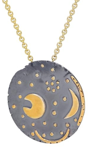 trendor Damenkette Himmelsscheibe von Nebra Silber schwarz/gold ⌀ 25 mm | Halskette mit Anhänger aus Sterlingsilber, Symbolschmuck für Frauen, Geschenk,