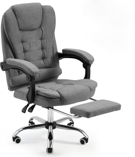 YODOLLA Bürostuhl Ergonomisch, 200 kg Belastbarkeit, Chefsessel mit Fußstütze und Liegefunktion, höhenverstellbarer Computerstuhl mit Fußstütze, Grau