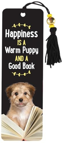 Happiness is a Warm Puppy and a Good Book Beaded Bookmark