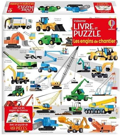 Les engins de chantier - Coffret livre et puzzle: Livre sur les engins de chantier avec un puzzle de 49 pièces