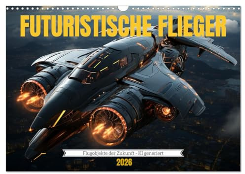 Futuristische Flieger (Wandkalender 2026 DIN A3 quer), CALVENDO Monatskalender: Fliegen Sie mit durch die Zukunft mit den stylischen futuristischen Flugobjekten - KI generiert (CALVENDO Technologie)