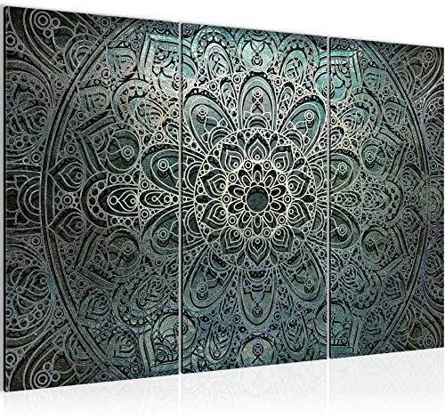 Runa Art Wandbilder Mandala Abstrakt Bild XXL Wohnzimmer Schlafzimmer Grün Schwarz Weiss 120 x 80 cm 3 Teilig 109431a