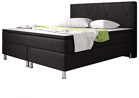 Inter Handels Boston Boxspringbett, 100% Polyester, schwarz, 180x200 cm