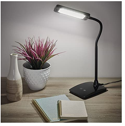 EMOS LED Tischlampe EDDY 6 Watt, max. Helligkeit 480 lm, einstellbare Lichtfarbe 3000 K/4500 K/6800 K, Lebensdauer 30000 Stunden, schwarz, Ra>83, 15,5 x 9,5 x 26 cm