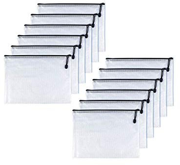 12pcs Chemise Paquet Portefeuille Pochette en PVC Zip Document Dossier/PVC School Office Magazine Document File Zippy Closure Folder Holder Bag-Noir-A6