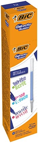 BIC Deutschland 944097 Gel-ocity Illusion Nachfüllpatronen für Gelstifte, 12er Pack, in Blau, Strichstärke Medium, inkl. Aufbewahrungsbox