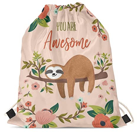 Showudesigns Sloth Drawstring Bag Cinch Gym Backpack for Kids Girls Basketball Tennis