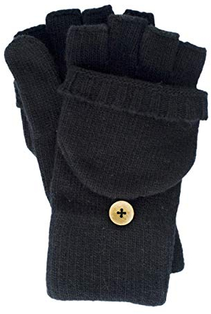 FosterNatur, Damen/Herren Wollhandschuhe mit Klappe, 100% Wolle extrafine (9, Schwarz)