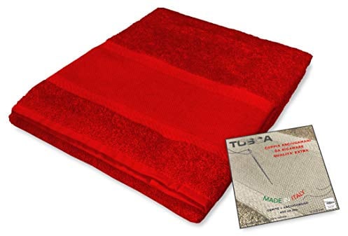 Tex family Set Asciugamani Bagno Tosca © in Spugna di Cotone 100% da Ricamare Punto Croce 1+1 Viso e Ospite - Rosso
