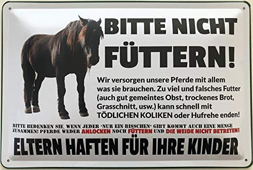 Deko7 Blechschild 30 x 20 cm Warnschild Pferdestall - Bitte Nicht füttern ! Eltern haften für Ihre Kinder