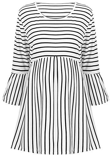 Zaldita Robe de Maternité Femme Enceinte Chemise de Nuit d'allaitement Manche Longue Rayer Robe de Nuit Chambre Nuisette Maternité Pyjama Blanc L