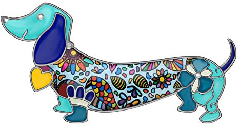 DOWAY Jolie broche en émail motif teckel floral pour femme et amoureux des chiens, 26mm x 50mm, Métal émail Métal, Pas de gemme