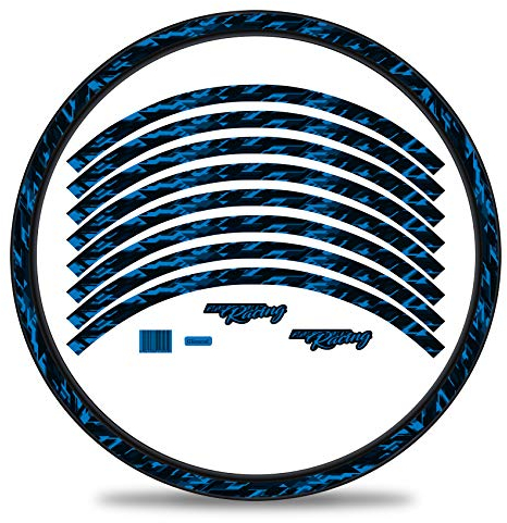 16-teiliges Set Felgenrandaufkleber Sticker für Fahrrad Felgen im Future Design Komplett Set für 27 29 für Rennrad Mountainbike MTB Laufrad RX026 (Neon Blau, Glanz)