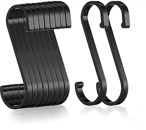 CHUANGOU 10 Stück Space Aluminium S-förmiger Haken,Küchenhaken Metallhaken zum Aufhängen,für Küche, Schlafzimmer und Büro, Kleidung, Handtücher, Bad, und Garten.(Schwarz) Mehrzweckhaken