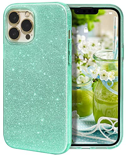 MILPROX iPhone 13 Pro Hülle Glitzer Schutzhülle Bling DREI-Schicht-Hybridstruktur Slim Kristallklar schützende Hülle kompatibel mit iPhone 13 Pro 6.1 - Grün