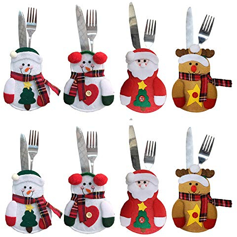 Kaxich 8pcs Christmas Cutlery Holders Suit Silverware Pockets Knifes Forks Tableware Decor Bag Storage Covers Christmas Xmas Party Decorations