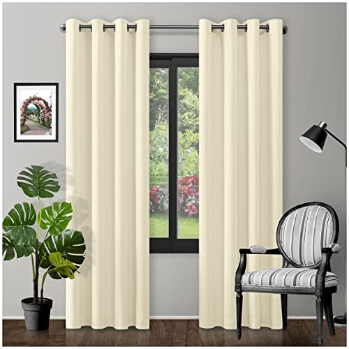 GC GAVENO CAVAILIA Eyelet Top Blackout Curtains Large Door Thermal Insulated Panels For Bedroom/Living Room, Cream, 90X90 Inch