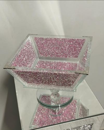 DEENZ Pink Glass 26cm Sparkle Crushed Diamond Fruit Bowl storage Organizer Accessory