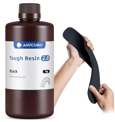ANYCUBIC Tough Resin 2.0, 3D Drucker Resin mit Verbesserter Hoher Zähigkeit und Hoher Präzision, 365–405 nm Schnell Aushärtendes 3D Harz für 4/8/12/14K LCD/DLP/SLA 3D Drucker (Schwarz, 1000g)