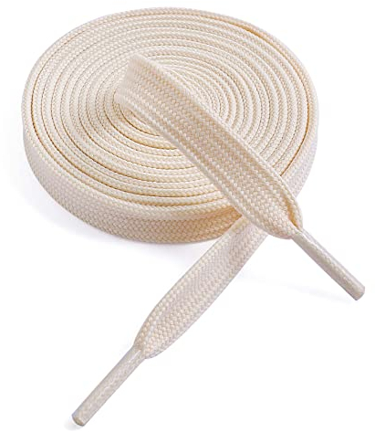 VSUDO 55 Inches Beige Fine Weave Flat Shoe Lace for Sneaker, 5/16” Width Flat Sneaker Shoestring, Flat Sneaker Shoelace, Flat Shoe String for Running Athletic Shoes (1 Pair-Beige-140CM)