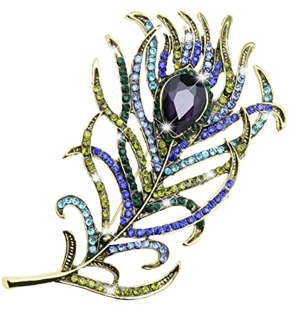 ECSiNG Plume de Paon Broche Alliage Strass Épinglette Décoration Broche Corsage Insigne pour Sacs à Dos T-Shirts Vestes Pulls Jupes Chapeaux