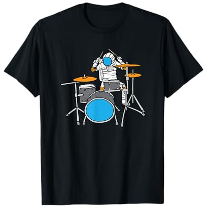 Astronaut spielt Schlagzeug Schlagzeuger Weltraum Comic Kinder T-Shirt