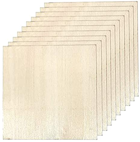 DOITEM Lot de 10 Feuilles de Bois de Balsa Fines - 100 x 100 x 2 mm - pour Cricut Maker - pour Travaux Manuels, Peinture, Modélisme, Projets Gravés