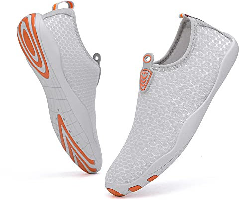 Vsufim Schnell trocknende Wassersport-Barfußschuhe, Aqua-Socken für Schwimmen, Strand, Pool, Surfen, Yoga, für Damen und Herren, Hellgrau, 8.5 Women/7.5 Men