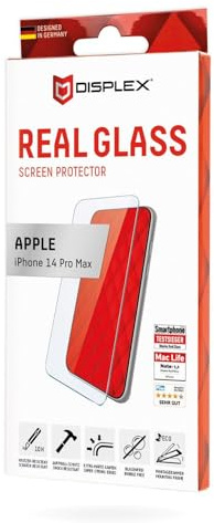 Displex Panzerglas 2D/ Clear (10H) für Apple iPhone 14 Pro Max, Eco-Montagerahmen, Tempered Glas, kratzer-resistente Schutzfolie, hüllenfreundlich
