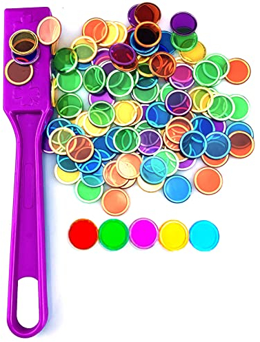 Dacefloy Magnetische Stäbe und Bingo Chips Set Magnetstab 100 Metall Ringed Discs Wissenschaft STEM Kit Lernzubehör Familie Spiel Nacht Lotto Token (Lila Set)