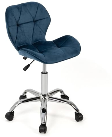 IDMarket - Bürostuhl ROBINE aus blauem Samt mit Rollen